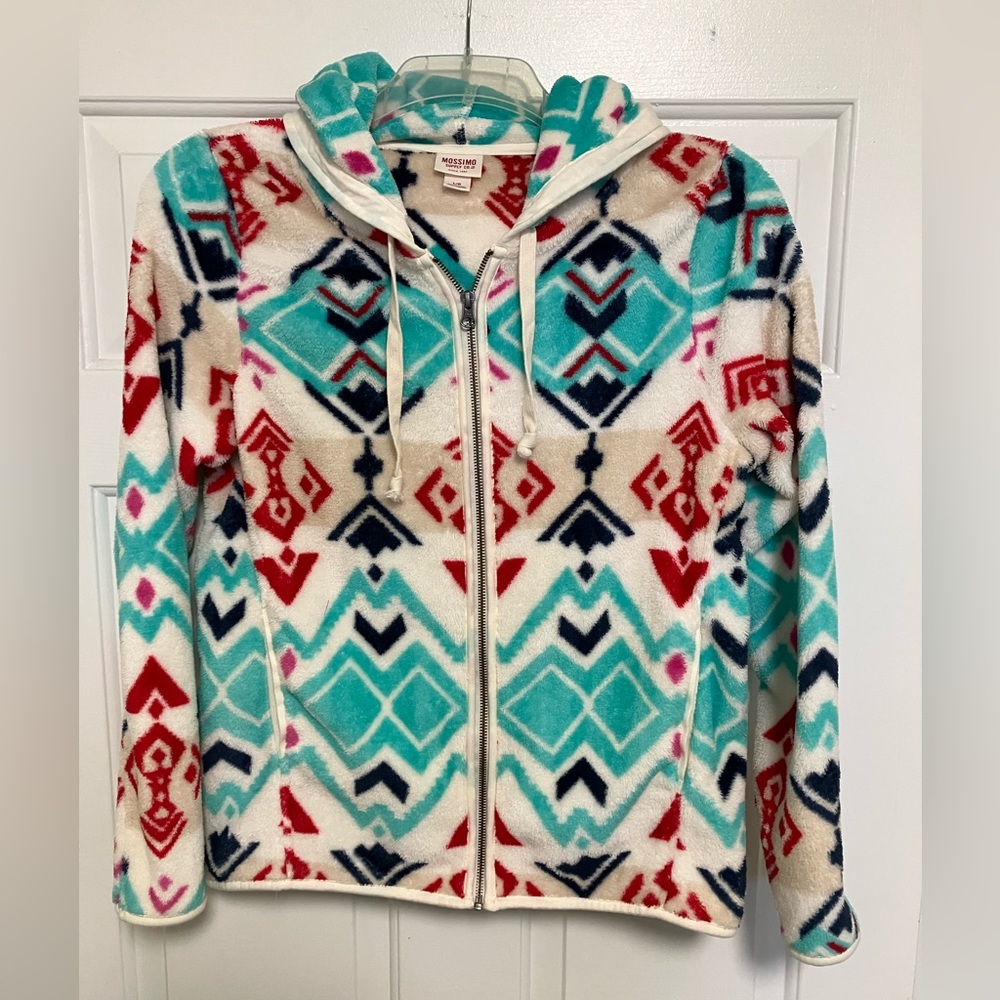 Fleece jacket multicolor.. size L with hood
